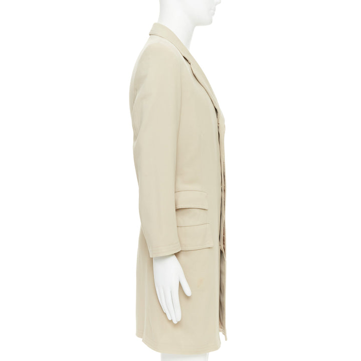 HERMES beige 100% wool twill horn buttons minimal long coat IT46 S