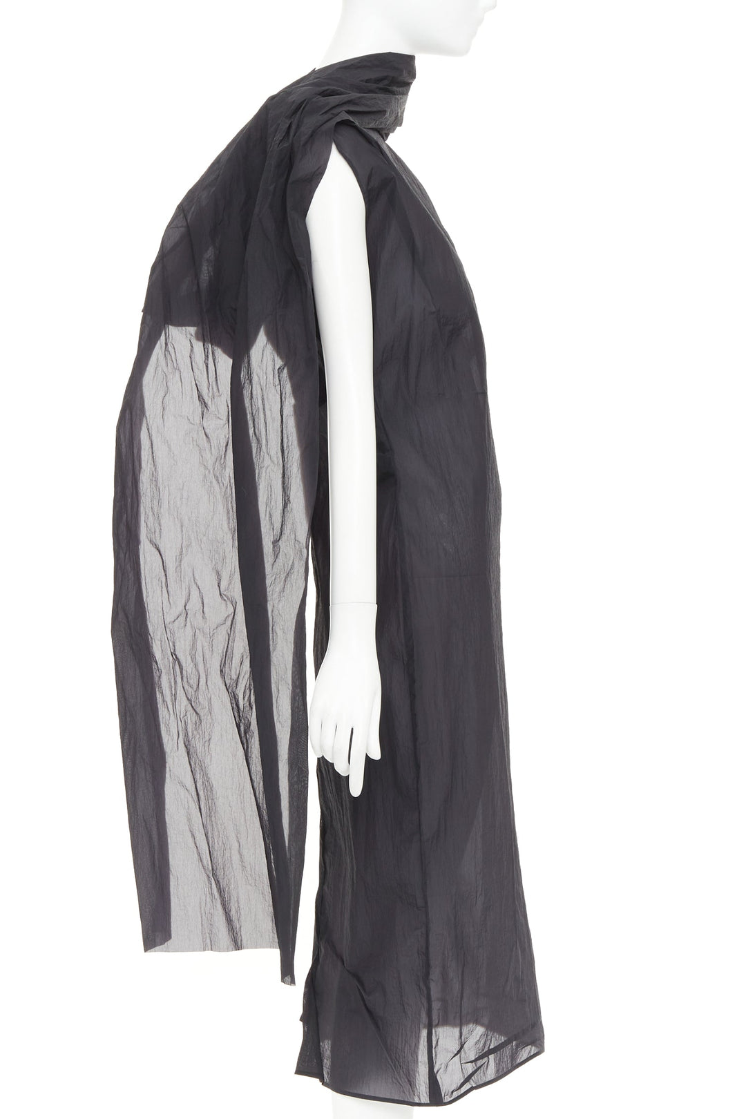 PRADA 2023 black RE-Nylon crinkle scarf rosette dipped back draped dress IT38 XS