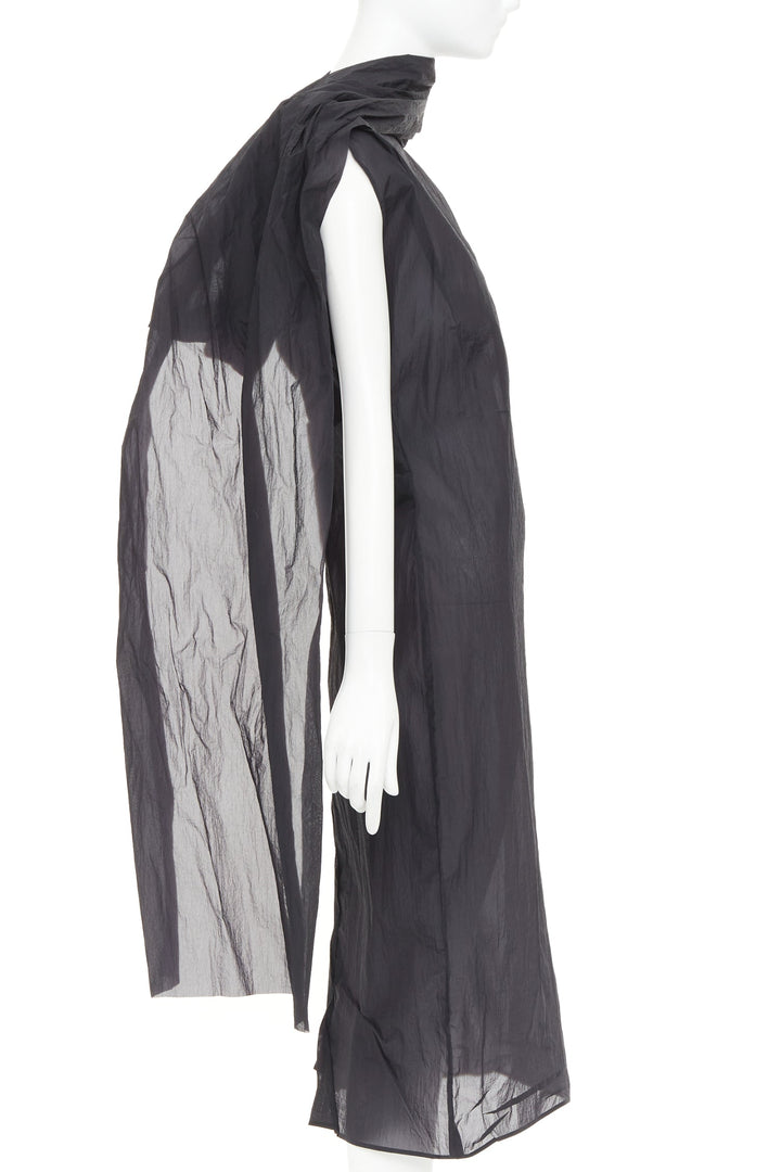PRADA 2023 black RE-Nylon crinkle scarf rosette dipped back draped dress IT38 XS