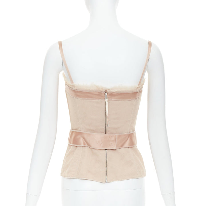 DOLCE GABBANA nude cotton tulle bust satin belt corset bustier IT40 S