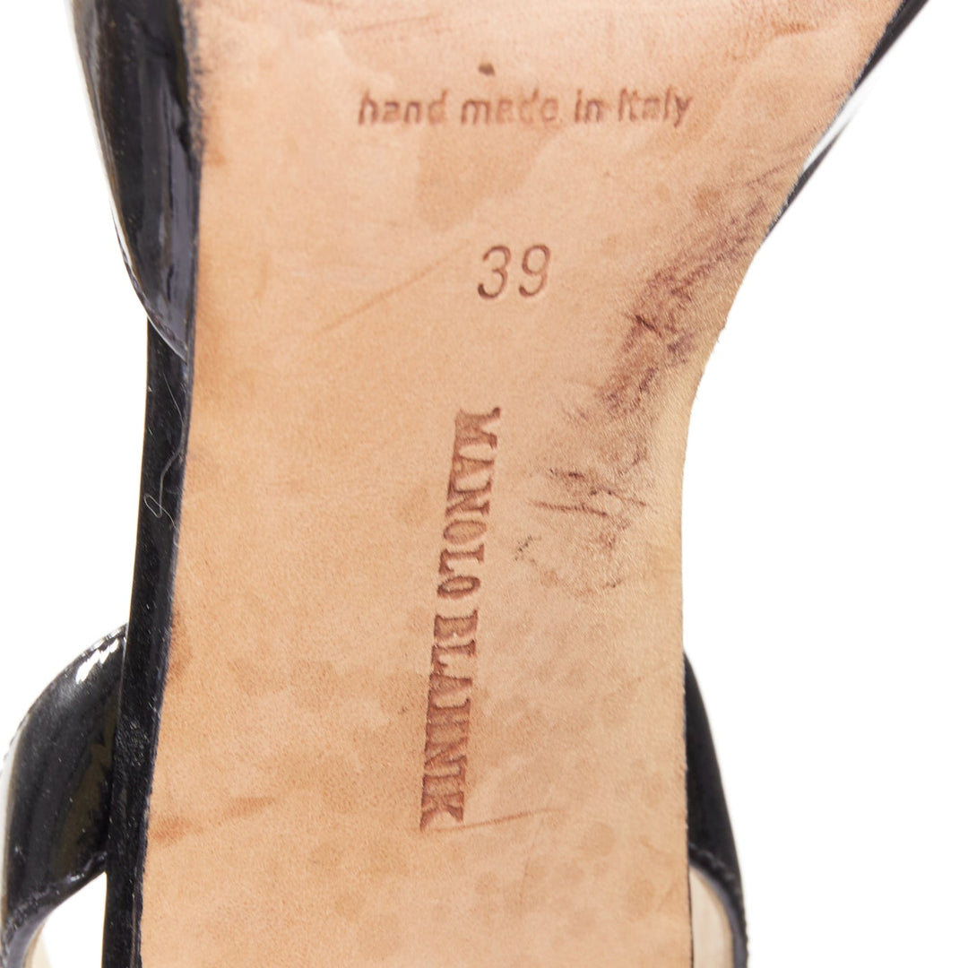 MANOLO BLAHNIK black patent pointed toe slingback dorsay heel EU39