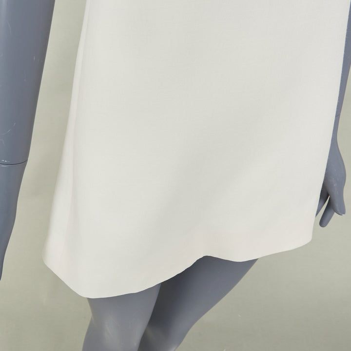 VALENTINO 2023 ivory wool silk crepe VGOLD logo metal plate neck dress IT38 XS