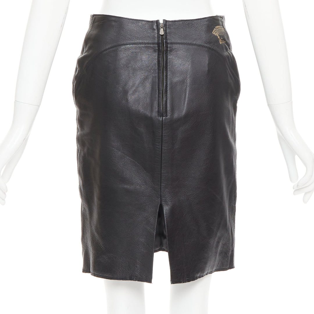 VERSACE SPORT Vintage black leather medusa print pencil skirt IT40 S