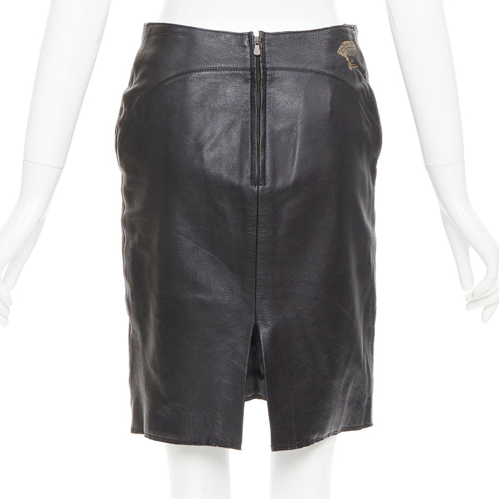 VERSACE SPORT Vintage black leather medusa print pencil skirt IT40 S