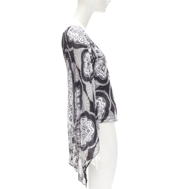 GUCCI Black white paisley print bohemian kimono sleeve blouse XS