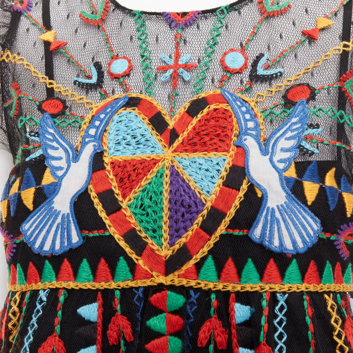 RED VALENTINO Love Celebration black bird heart embroidered ruffle top IT42 M