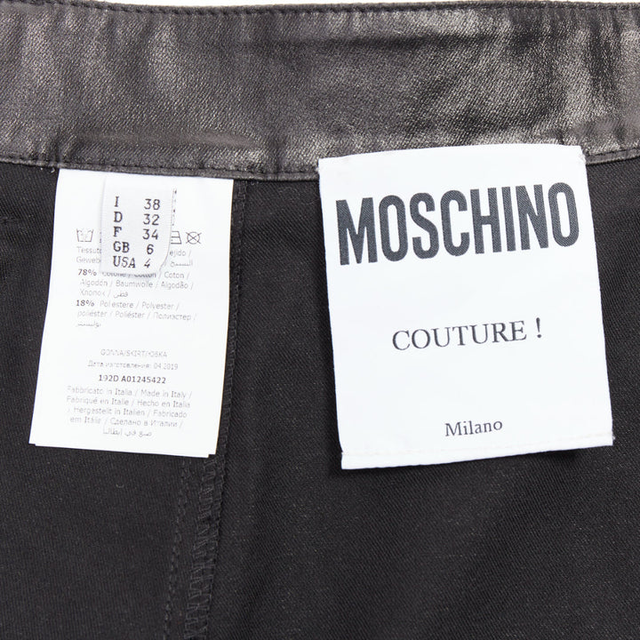 MOSCHINO black coated cotton gold hardware biker skater skirt  IT38 XS
