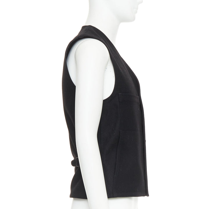 LEMAIRE black virgin wool felt horn buttons pocketed waist coat Sz.2 M
