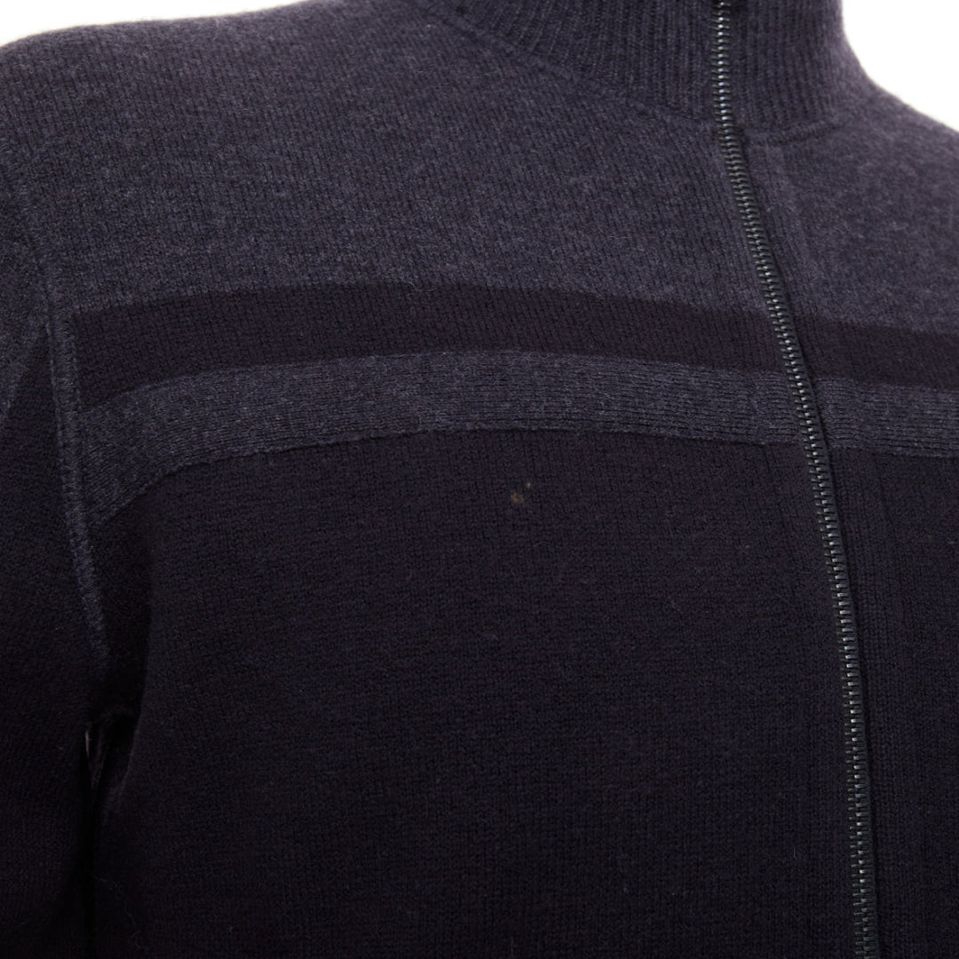 PRADA 2010 panel two tone stripe mock neck zip knit cardigan sweater jacket M