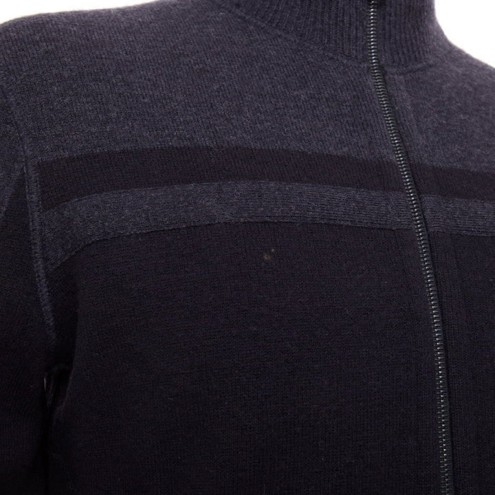 PRADA 2010 panel two tone stripe mock neck zip knit cardigan sweater jacket M