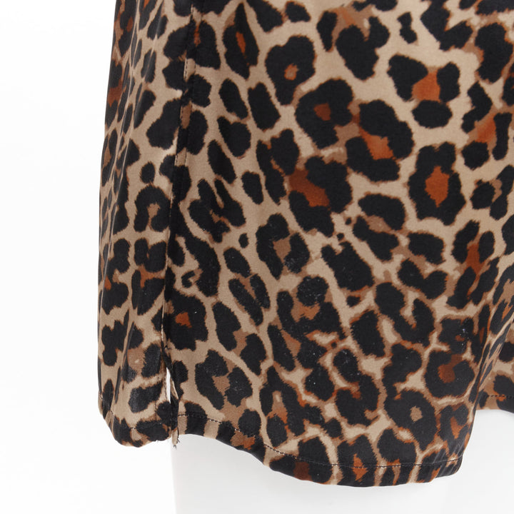 TOM FORD brown silk satin leopard print TF logo velvet trim shorts XS