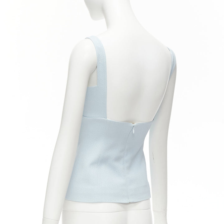 EMILIA WICKSTEAD baby blue crepe square neck darted top UK6 XS