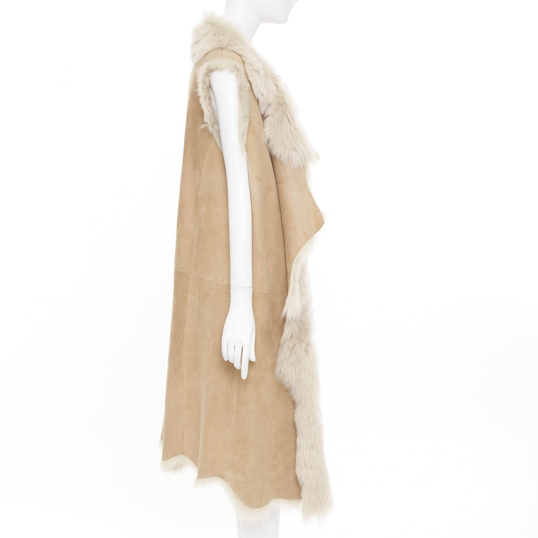 MICHAEL KORS COLLECTION Runway brown fur lined suede leather vest coat