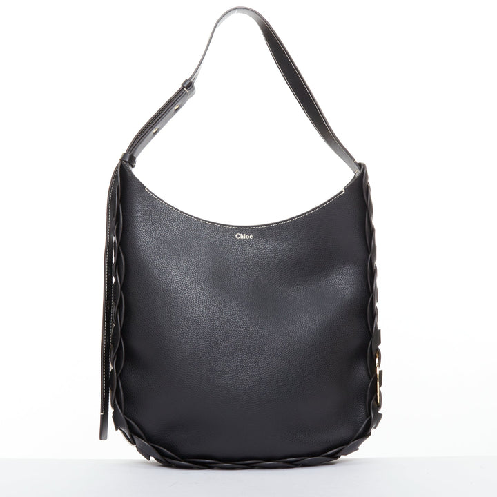 CHLOE Darryl Hobo black pebbled leather braided side shoulder bag