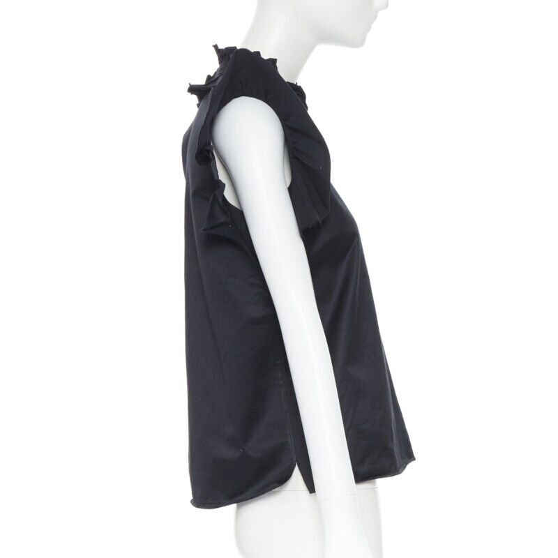 YVES SAINT LAURENT SS10 black cotton ruffle sleeve victorian collar vest FR38