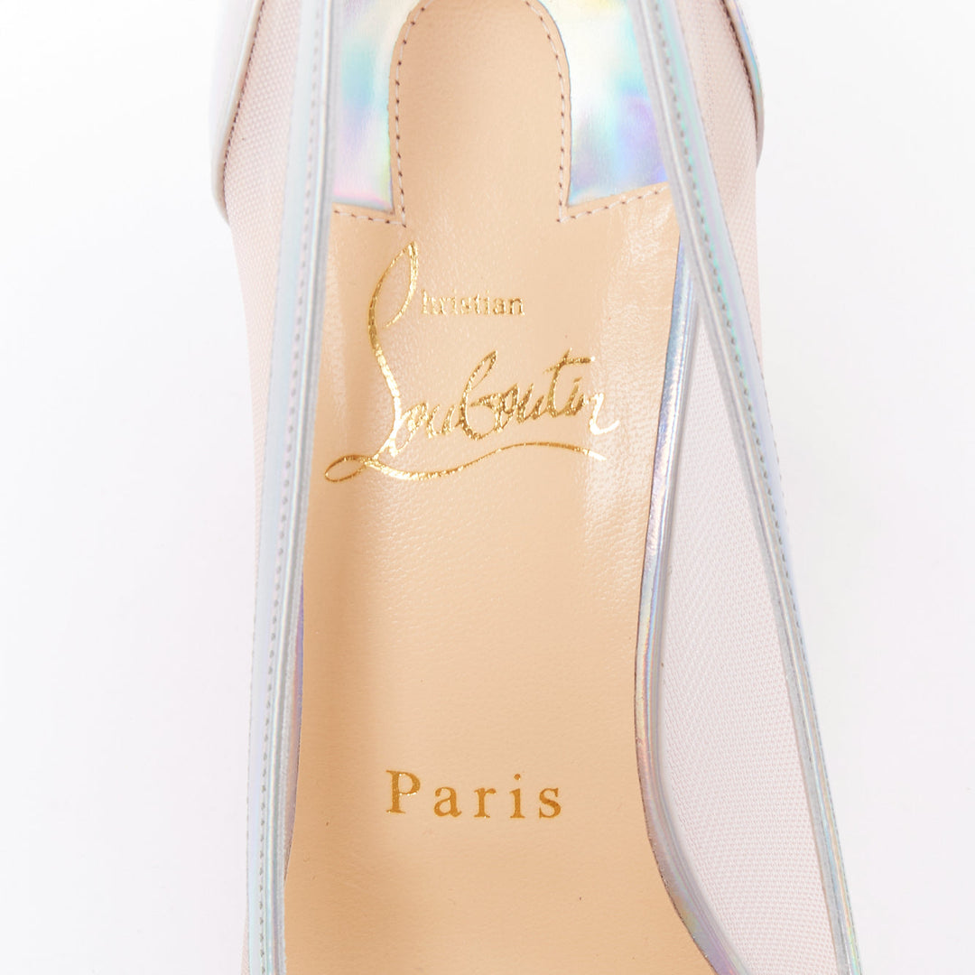 CHRISTIAN LOUBOUTIN Galavati Strass silver iridescent mesh crystal heels EU36.5