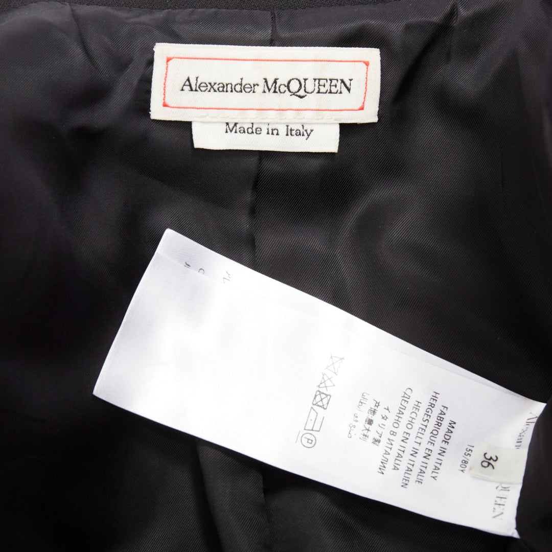ALEXANDER MCQUEEN 2019 Runway wool silk black grey deconstructed blazer IT36 XXS