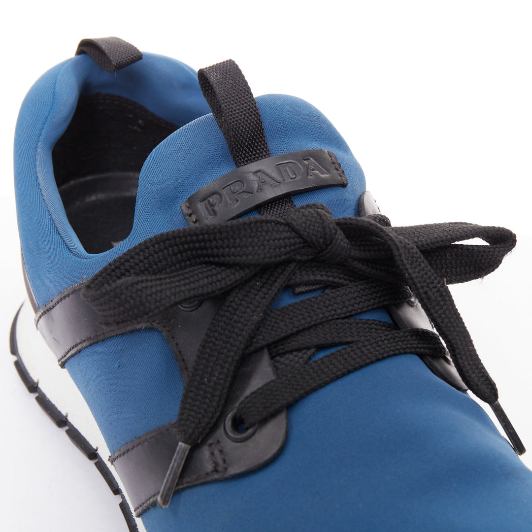 PRADA Prax01 navy black neoprene leather streamline lace up sneakers UK6 EU40