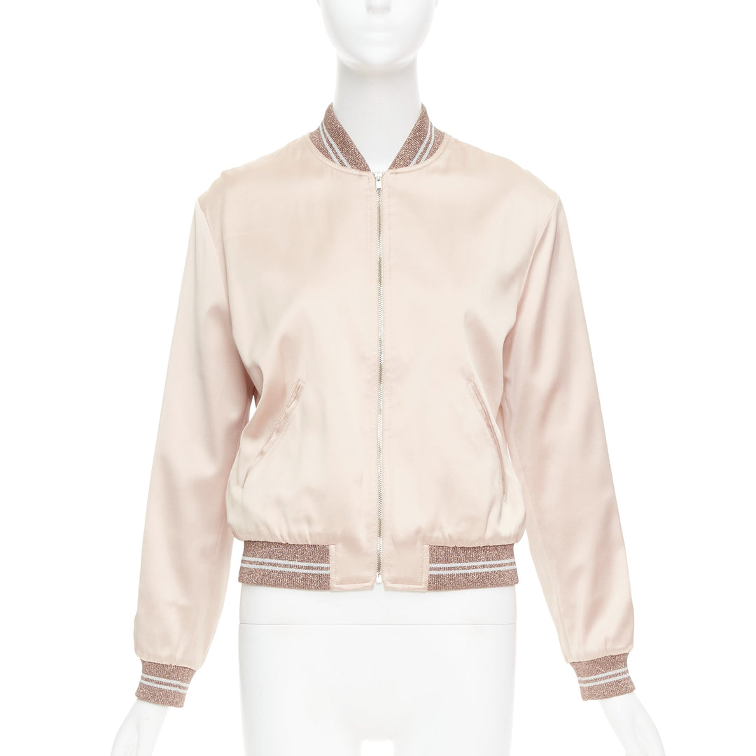 SAINT LAURENT 2016 Hedi Slimane blush satin Love sequin bomber FR36 S