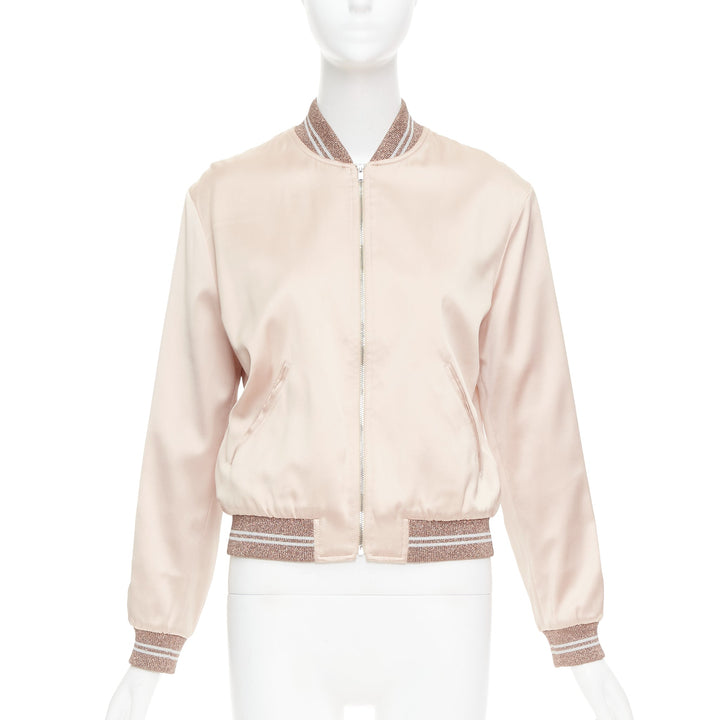 SAINT LAURENT 2016 Hedi Slimane blush satin Love sequin bomber FR36 S