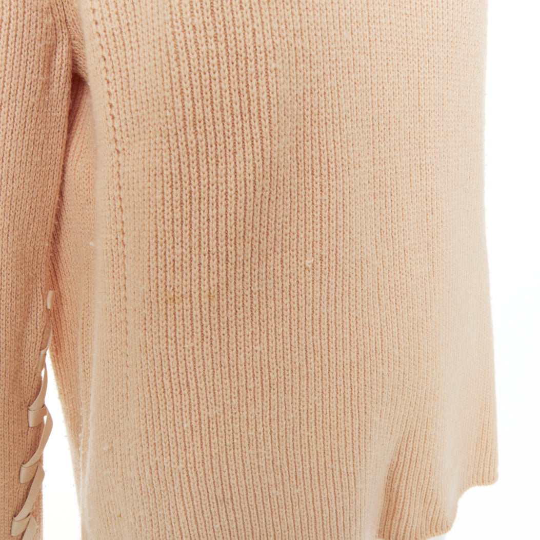 HELMUT LANG beige wool cashmere lace up sleeves relaxed oversized sweater M