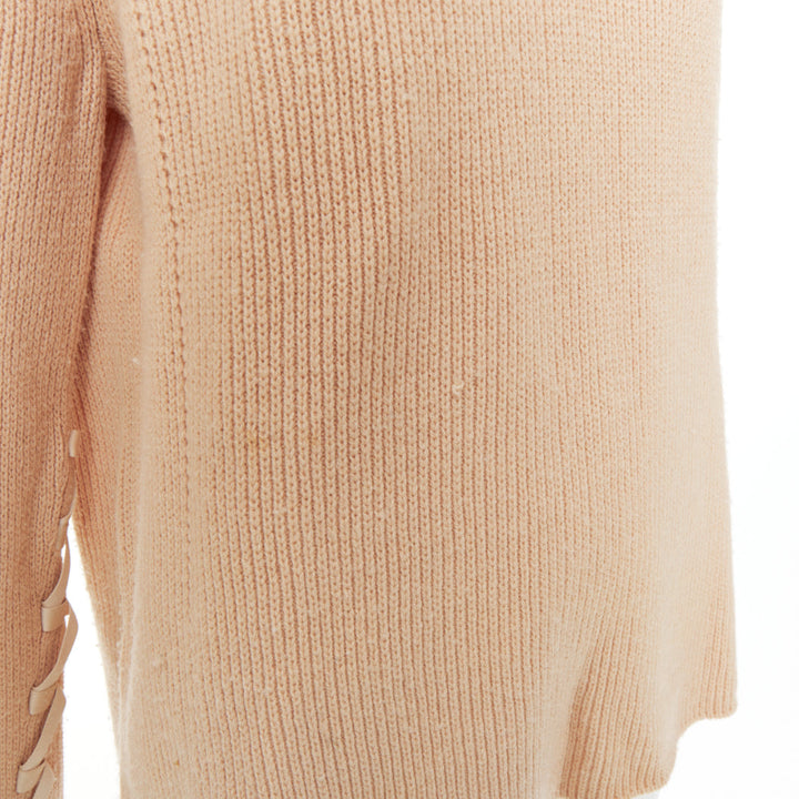HELMUT LANG beige wool cashmere lace up sleeves relaxed oversized sweater M