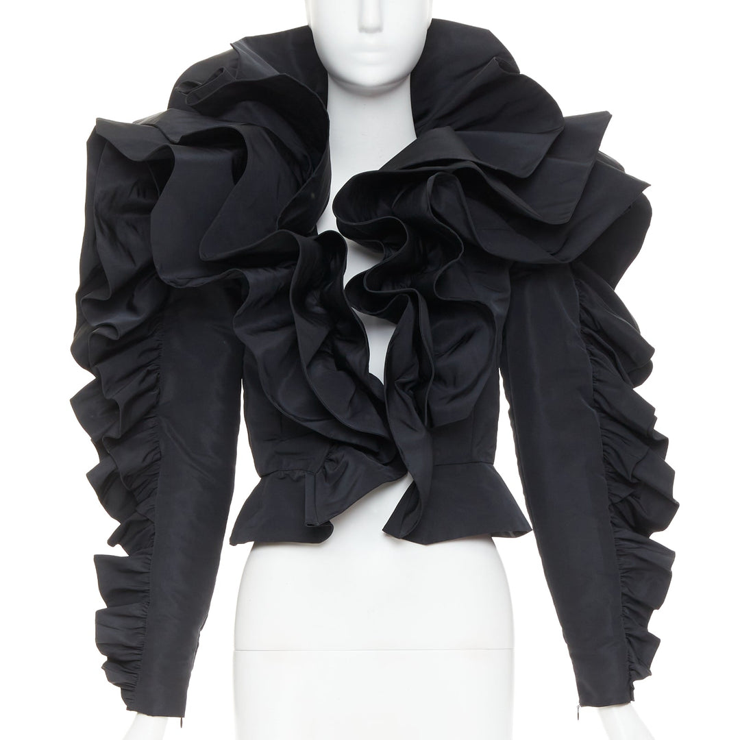 ALEXANDRE VAUTHIER COUTURE black sculptural ruffles peplum cropped blazer jacket
