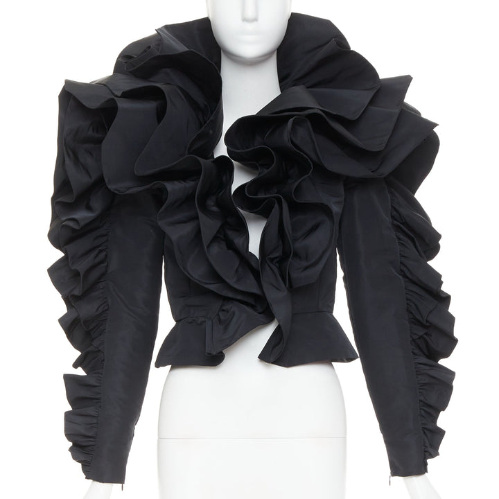 ALEXANDRE VAUTHIER COUTURE black sculptural ruffles peplum cropped blazer jacket