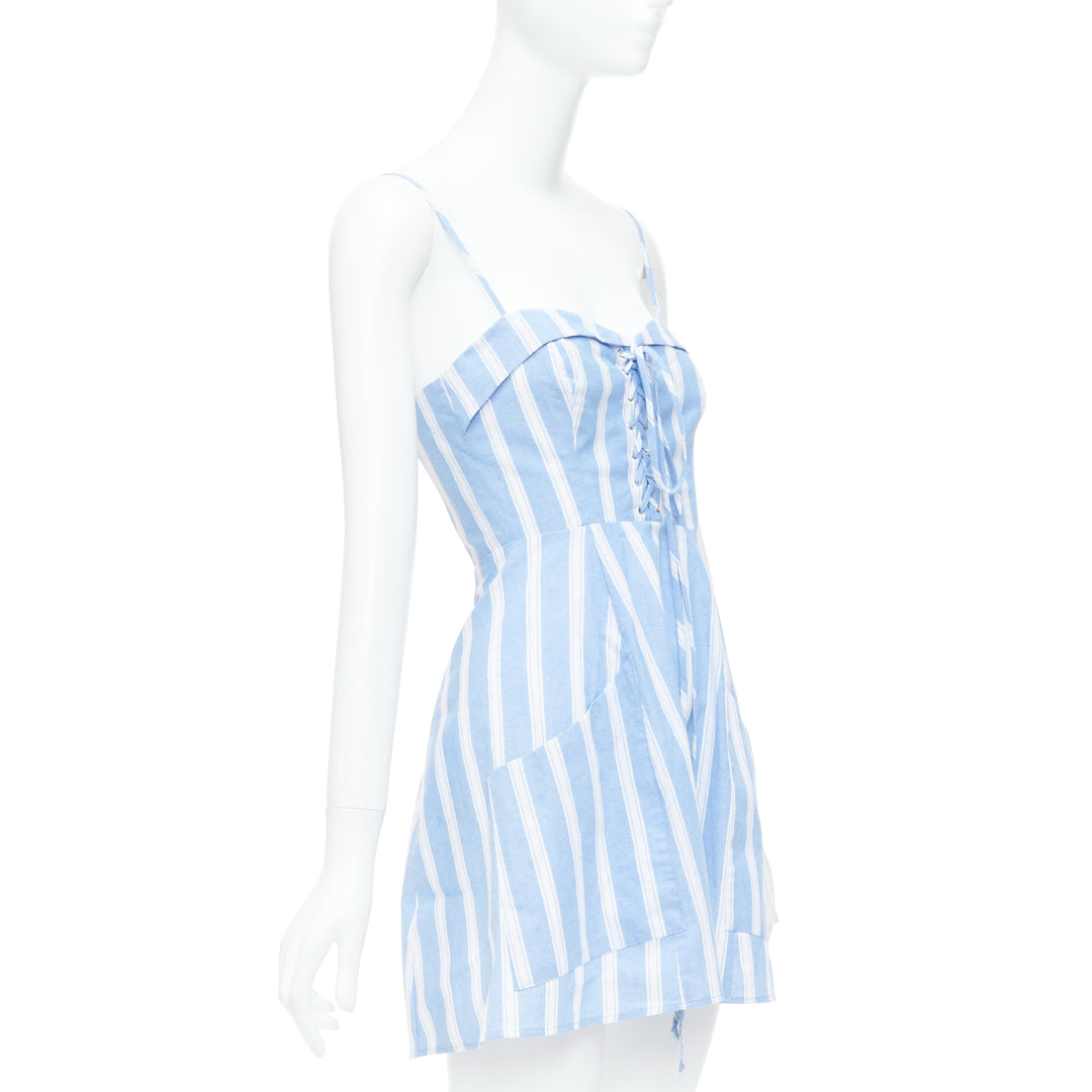 REFORMATION Lorimer blue white striped lace up mini dress US2 S