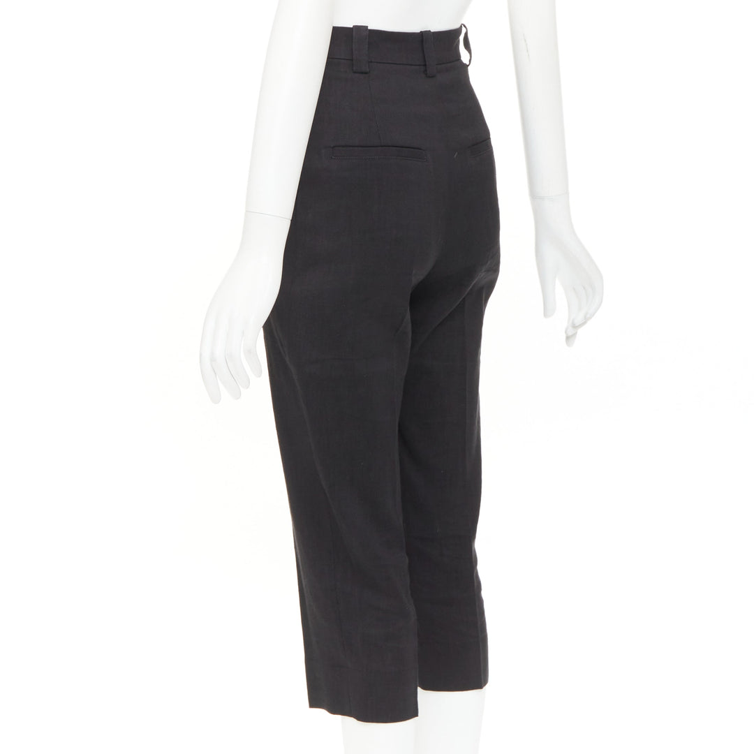 JACQUEMUS L'amour black hemp wool high rise cropped clam digger pants FR34 XS