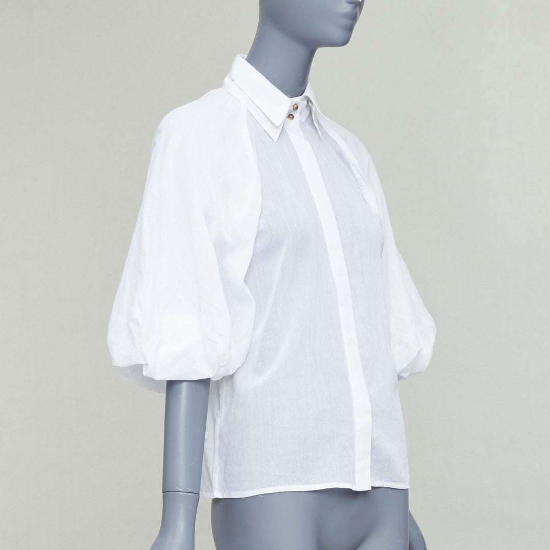 AJE white cotton Victorian puff sleeve double collar shirt UK6 XS