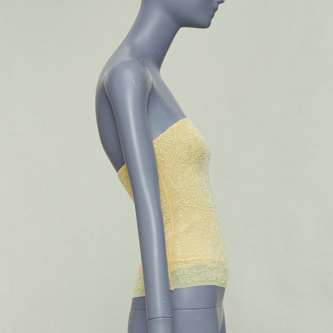 VERA WANG Vintage butter yellow clear bead embellished bandeau tube top US4 S