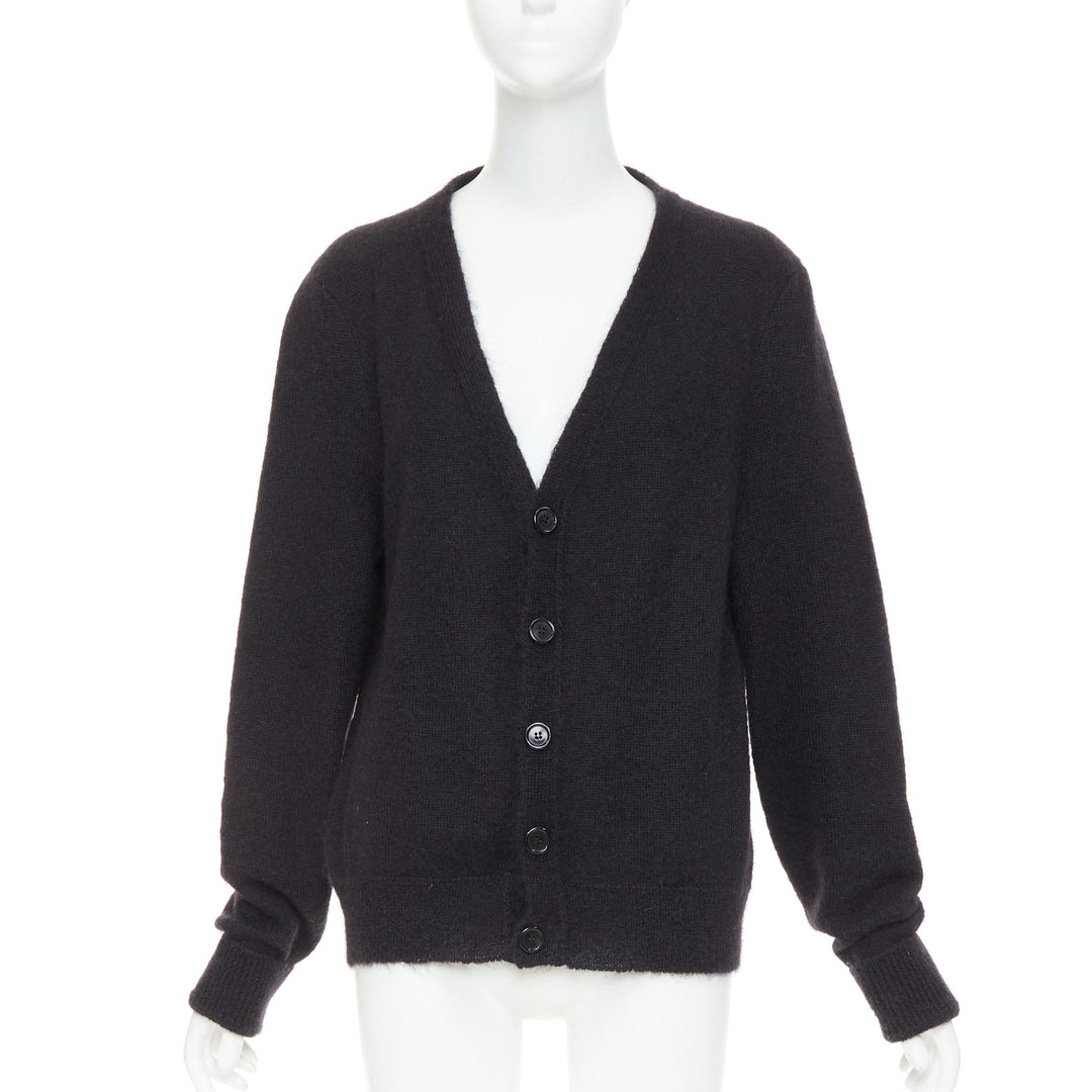 SAINT LAURENT Hedi Slimane black mohair blend flamingo intarsia cardigan M