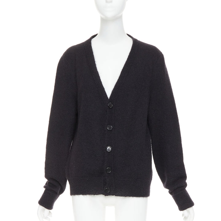 SAINT LAURENT Hedi Slimane black mohair blend flamingo intarsia cardigan M