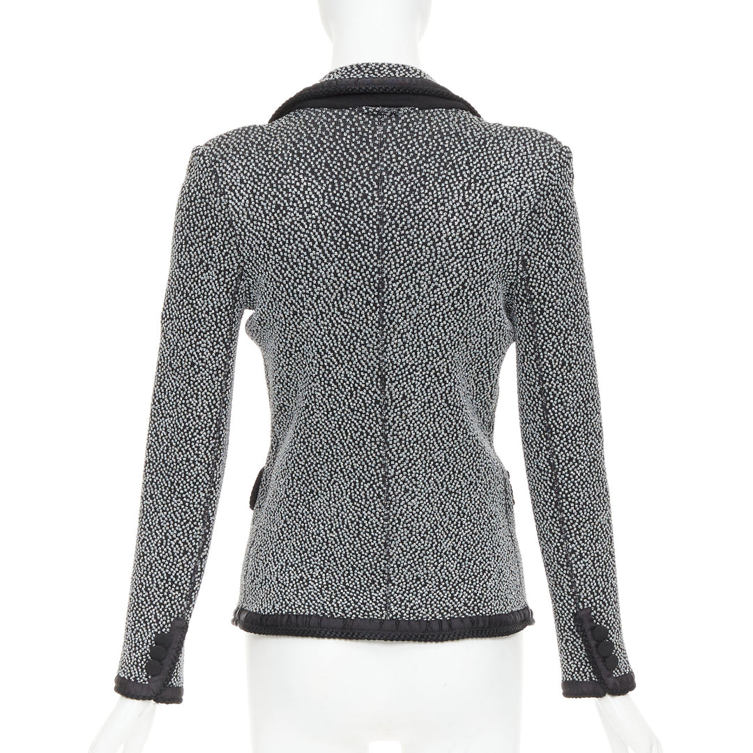 EMPORIO ARMANI silver lurex boucle applique black trim knit blazer IT40 S