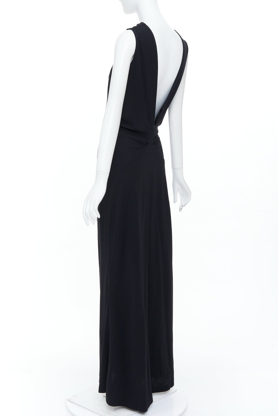 DONNA KARAN Signature black viscose blend dipped back column maxi dress XS