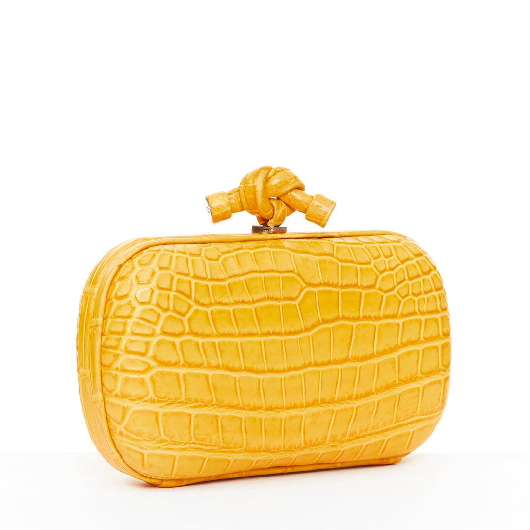 BOTTEGA VENETA Pochette Knot yellow exotic leather minaudiere box clutch bag