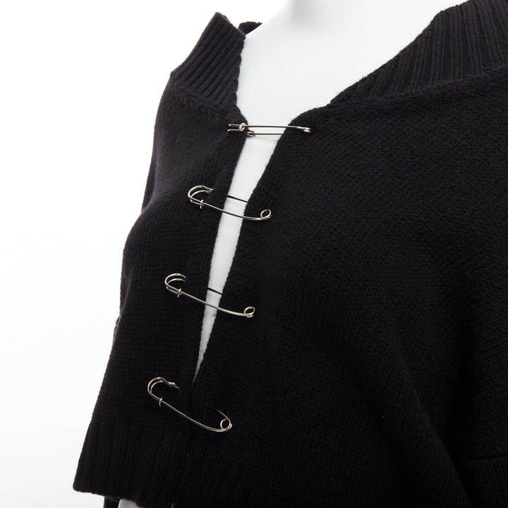 DANIELLE GUIZIO black virgin wool blend silver safety pin cropped cardigan XS/S
