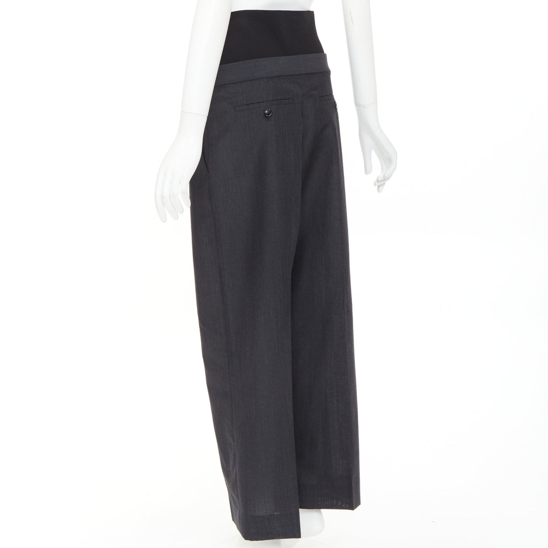 ALAIA 2024 black grey mohair wool wide waistband cropped pants FR38 M