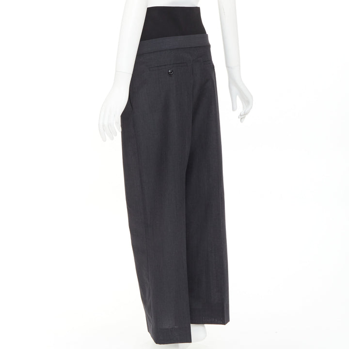 ALAIA 2024 black grey mohair wool wide waistband cropped pants FR38 M
