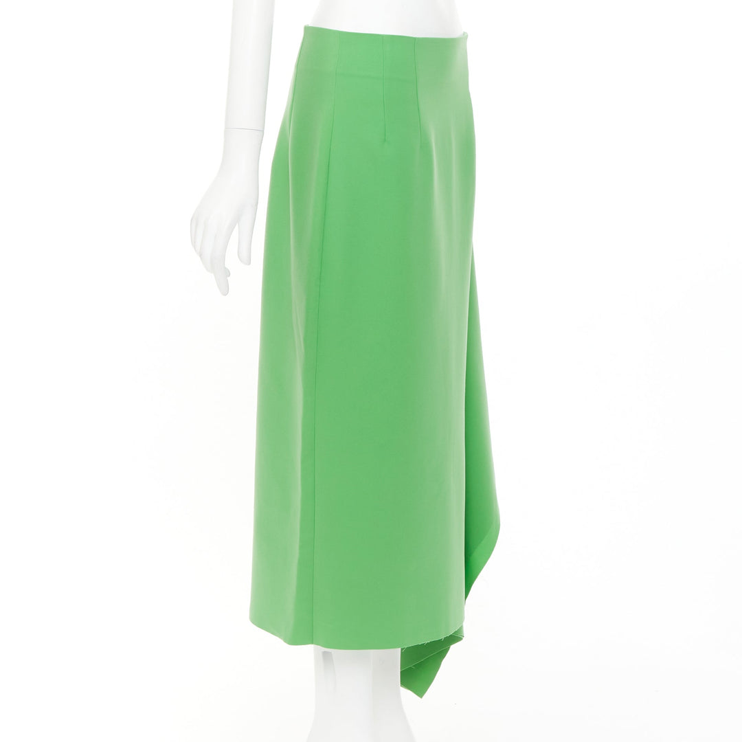 AWAKE MODE 2022 Kelly Green crepe raw edge asymmetric draped midi skirt FR40 L