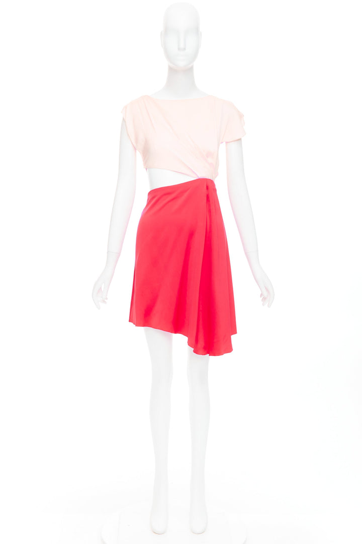 VIONNET pink red silk blend bias cut draped asymmetric cut out dress IT38 XS