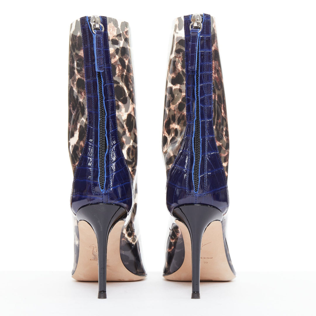 GIUSEPPE ZANOTTI Violaine Ankle blue embossed leopard PVC boots EU39