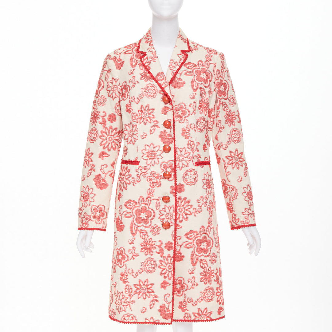 MOSCHINO Cheap and Chic beige red floral tapestry jacquard button coat IT46 XL