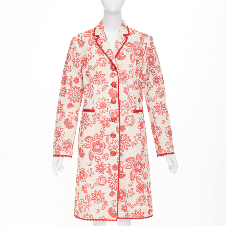 MOSCHINO Cheap and Chic beige red floral tapestry jacquard button coat IT46 XL