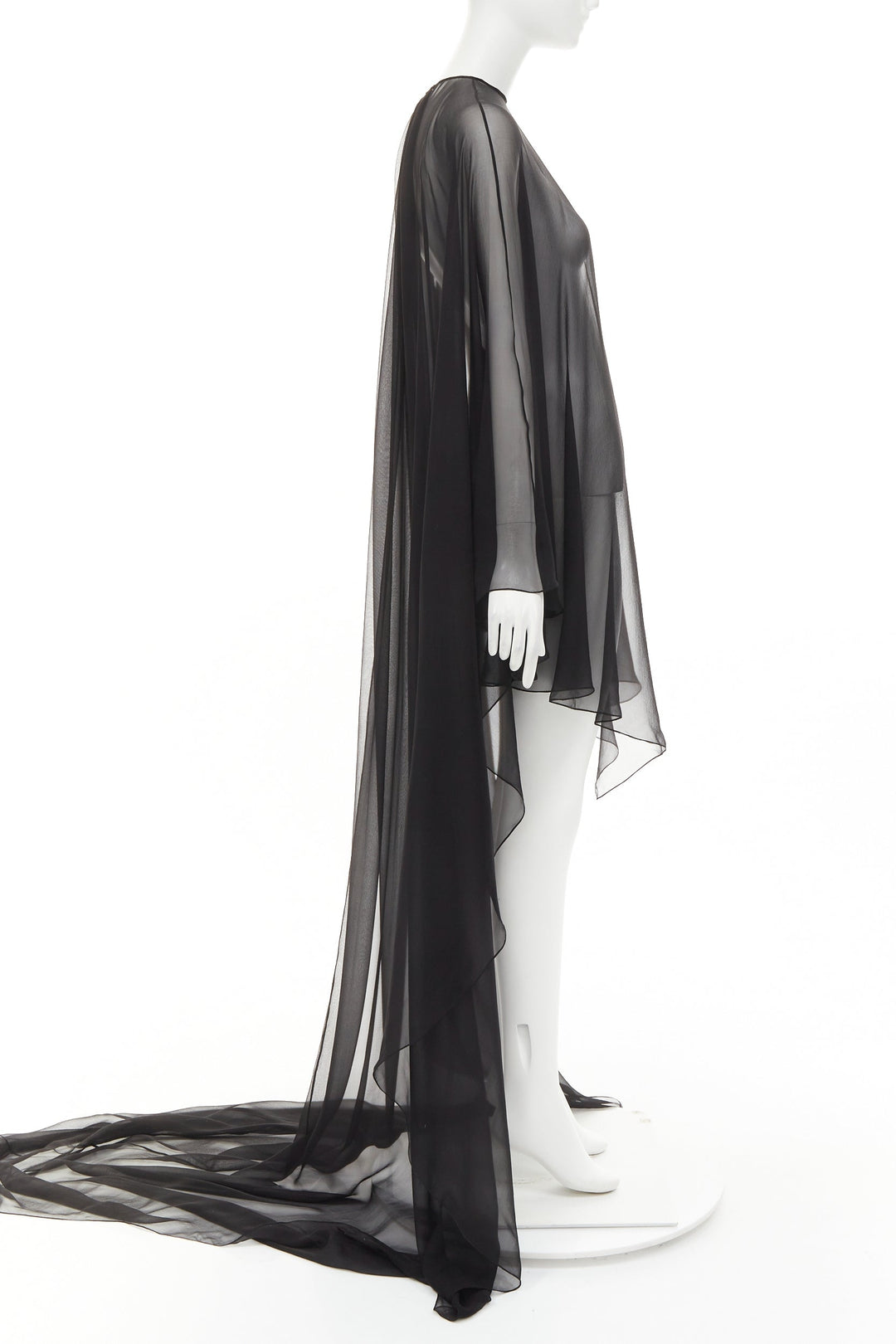 ALEXANDRE VAUTHIER COUTURE black sheer flowey cape sleeve asymmetric cape kaftan