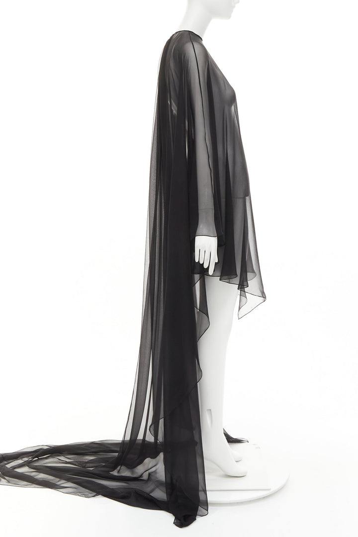 ALEXANDRE VAUTHIER COUTURE black sheer flowey cape sleeve asymmetric cape kaftan