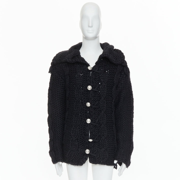 DOLCE GABBANA D&G Vintage black wool chunky cable knit cardigan S