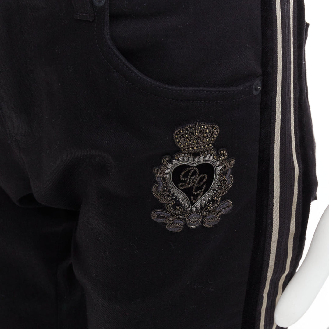 DOLCE GABBANA DENIM Skinny black heart logo embroidered cropped jeans