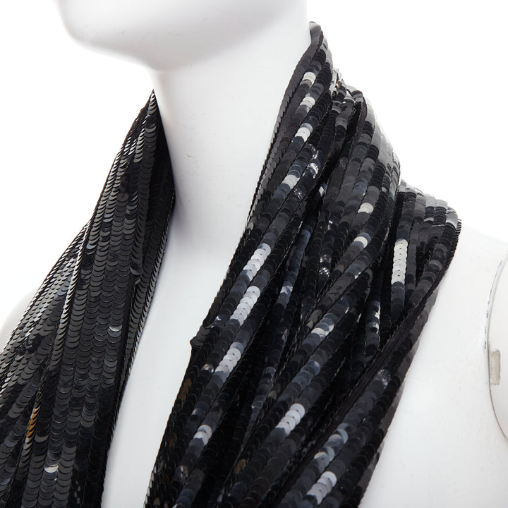 MONSE 100% silk black sequinned wrap around infinity circle scarf